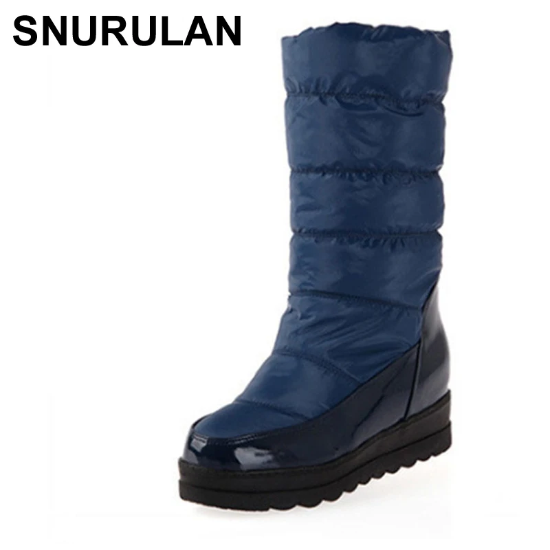 Beste SNURULAN 2018 winter vrouwen zwart wit laarzen Casual schoenen vrouw Snowboots cilinder laarzen Schoenen Sneeuw E050