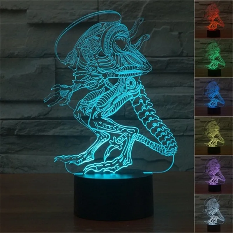 

3d Vision Alien Xenomorph 3D Light 7 Colors Star Beast USB LED Table Lamp Acrylic Party Decor Figures Led Bulb model alien