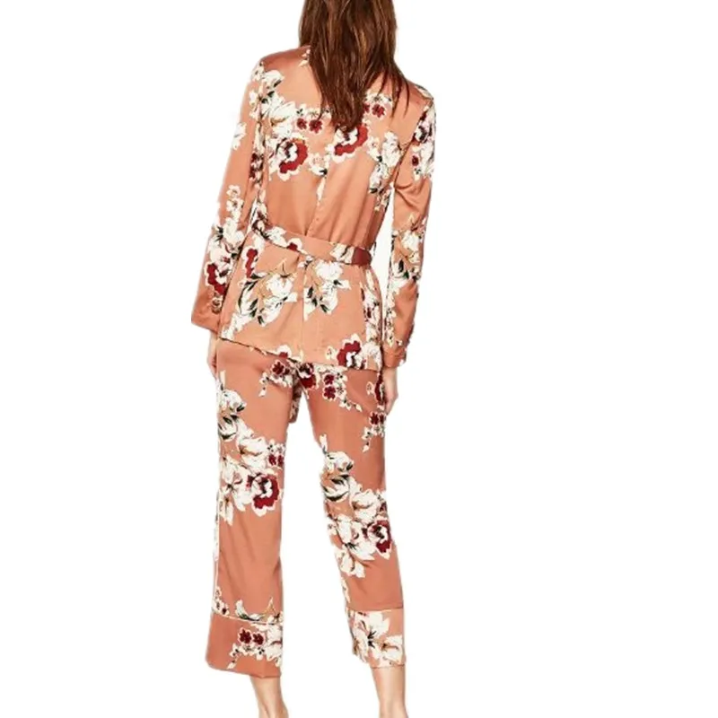 2017 Women Blazer Pants Set Floral Print Two Piece Women Long-sleeve Blazer Tops women Blazers and Jackets