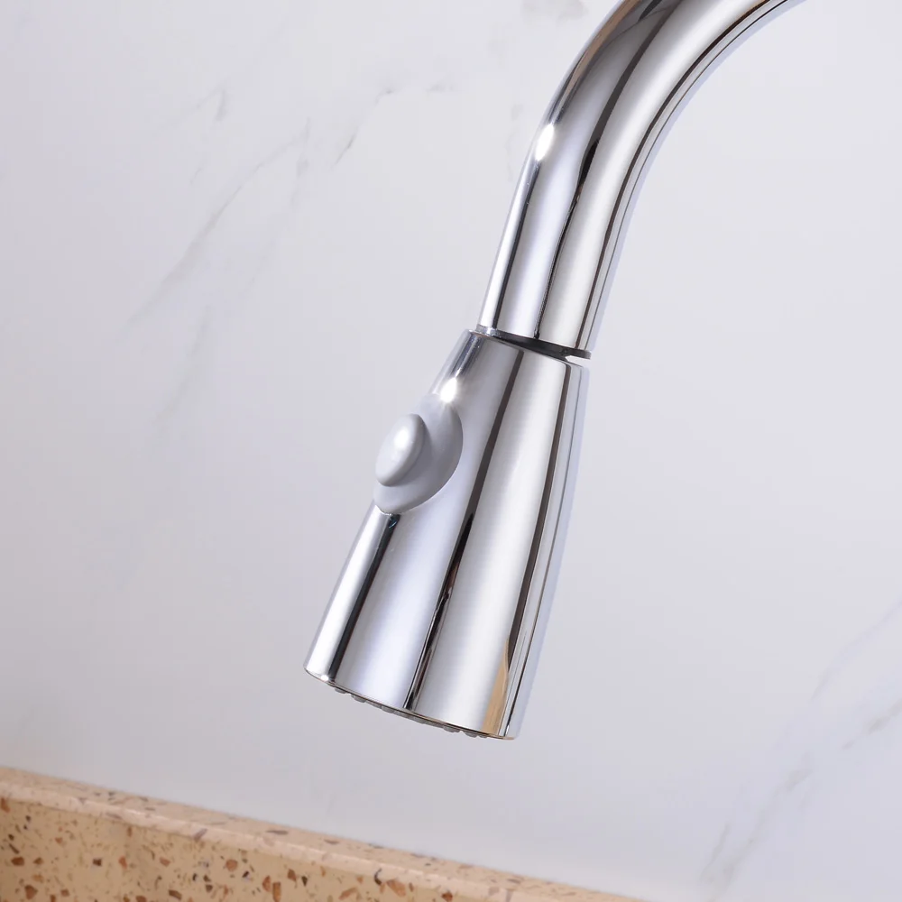  360 Degree Swivel Pull Out Kitchen Faucet Chrome Solid Brass One Handle Mixer Sink Tap Hot and Cold - 32829137989