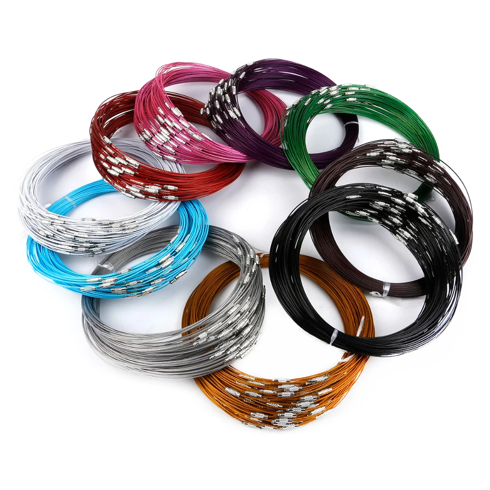 10pcs/lot 46cm multicolor mixed silver color Stainless Steel screw choker Necklace Wire Cord For DIY necklaces Craft Jewelry