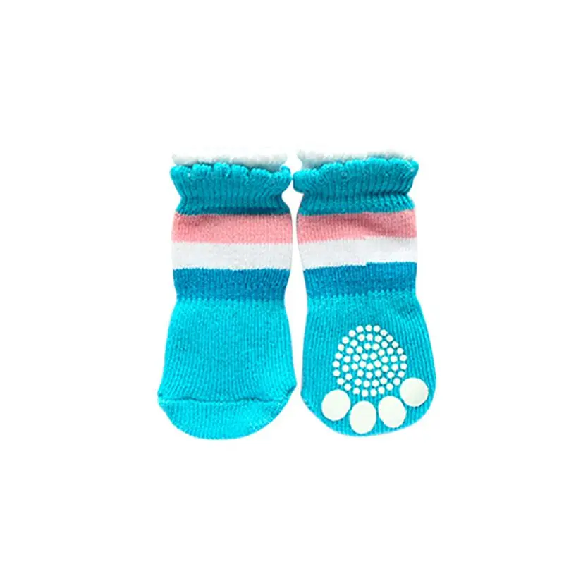 Новинка; носки для маленьких собак; хлопковые носки для домашних животных; нескользящие теплые носки; 4 шт.; нескользящая обувь для собак; AA - Цвет: Синий
