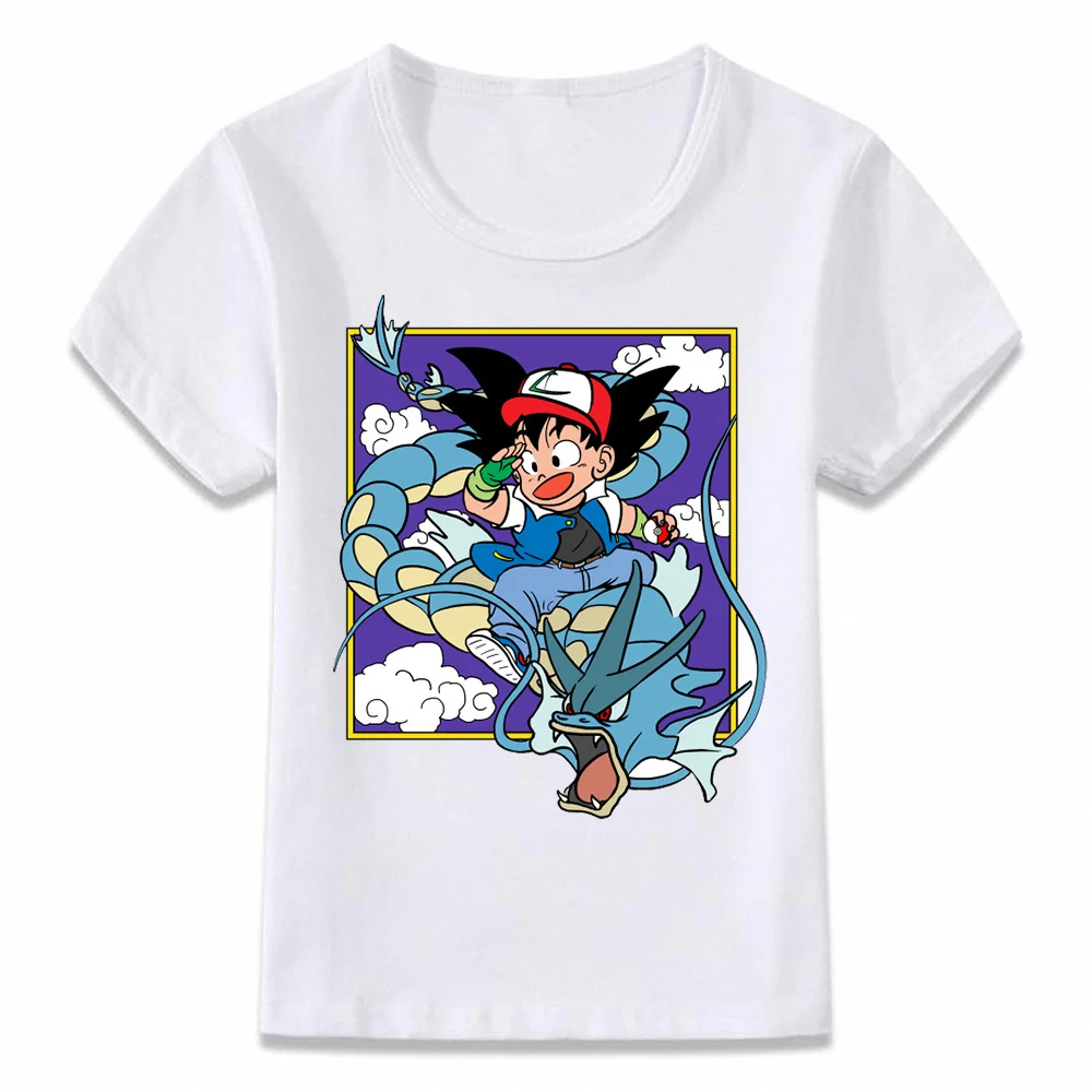 Детская футболка Goku и Gyarados Покемон мяч Дракон Аниме игровая футболка геймера для мальчиков и девочек, футболки для малышей oal152