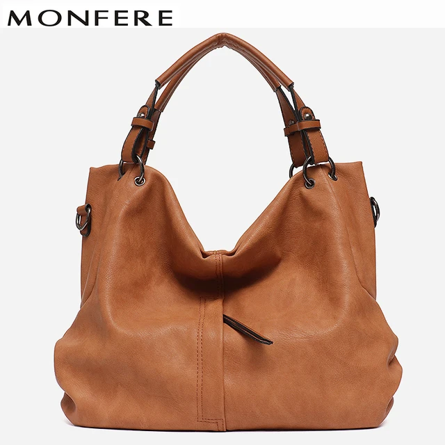 MONFERE Brand Large Women's Leather Handbags High Quality Female Pu Hobos Shoulder Bags Solid Pocket Ladies Solid Ladies Totes