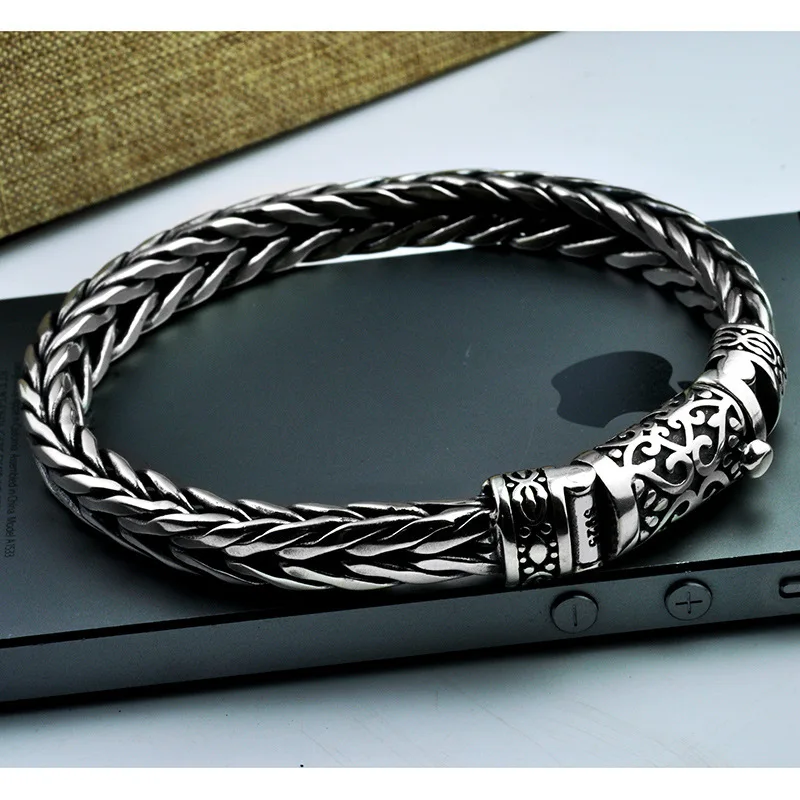 Hot Sale 100% 925 Sterling Silver Dragon Grain Bracelet for Men Weave Design Male Bangles Thai ...