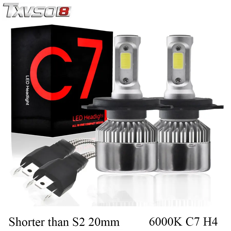 

TXVSO8 2Pcs h4 led car headlight bulbs Kit 6000K COB Chips 55W Automobiles Fog Headlamp Bulb 12V Auto Front light bulbs for cars