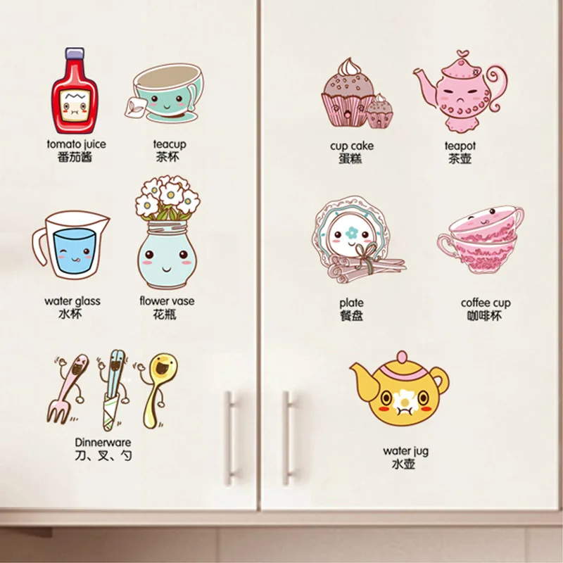 

Wall Stickers Cartoon Cute Food Removable Fridge Door Decal PVC Art Home Decoration Wall Sticker for Kitchen Cupboard Wall Paper