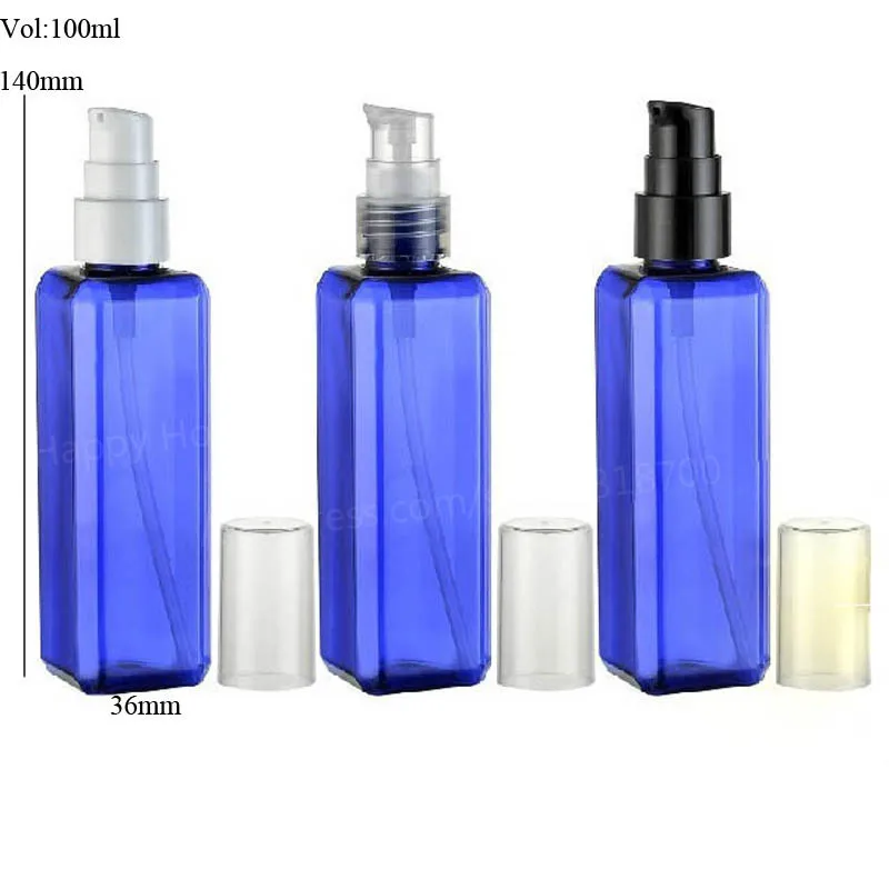 

24 x 100ml Square Cobalt Blue Empty Square Plastic Lotion Shampoo and Cosmetic Pump Bottle