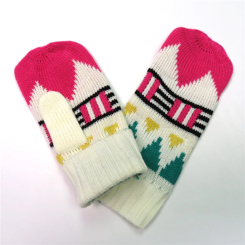 Зимние перчатки для женщин вязаные теплые варежки милые девушки перчатки жаккард с геометрическим узором варежки подарок женские перчатки варежки