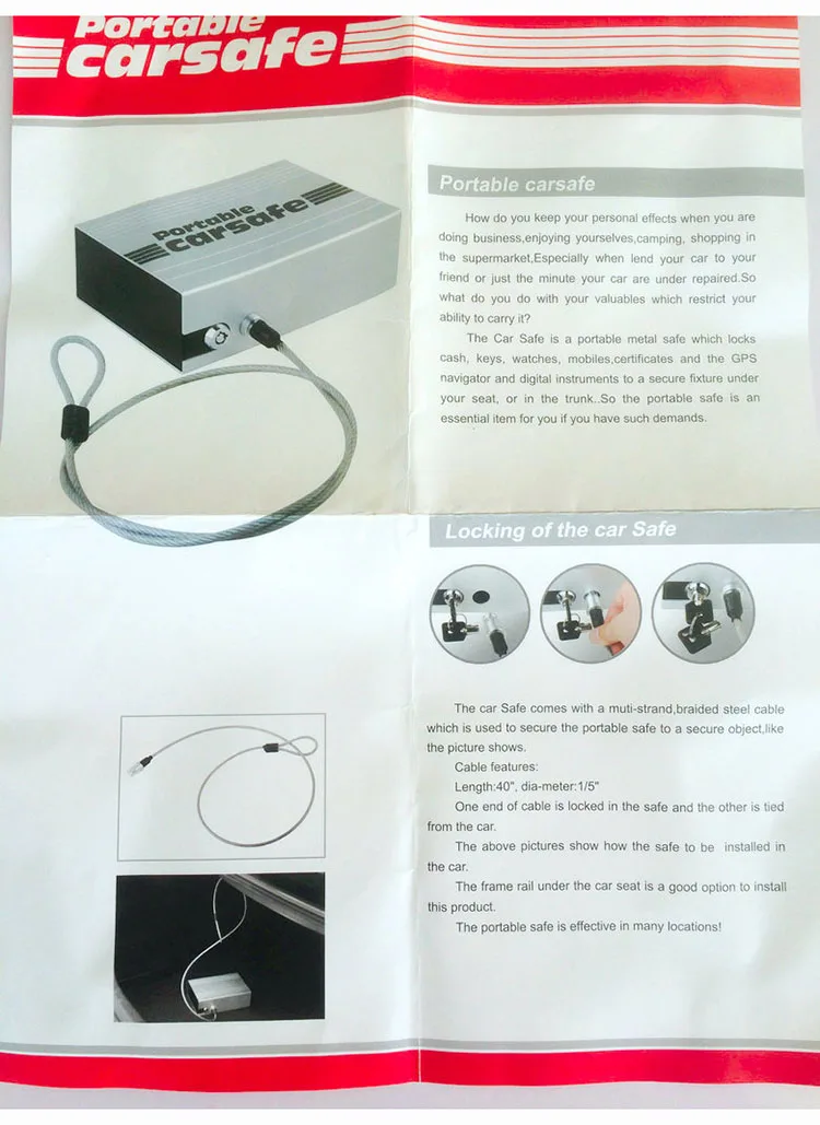 Portable Car Safe Box Key Lock Safes Jewelry Cash Pistol Storage Boxes Aluminum alloy Security Strongbox With Wire Rope Fixed (14)