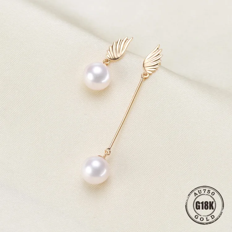 

Luxury genuine 18k gold jewelry for women top quality yellow gold earrings Fit Half Hole Pearl DIY Accessories
