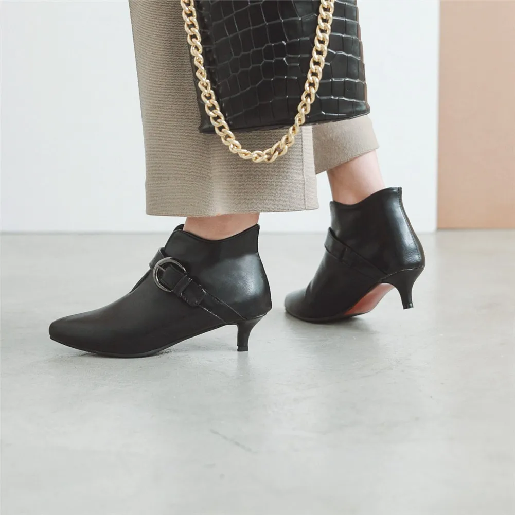 BONJOMARISA/брендовые Черные ботильоны размера плюс 34-48; женские офисные туфли на среднем каблуке; женская обувь с острым носком