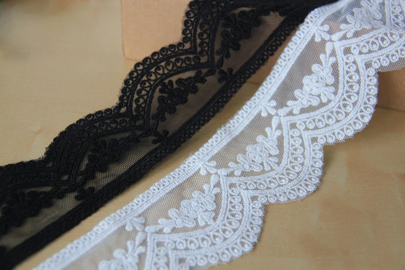 

10 yard 5cm 1.96", 6cm 2.36" wide black/ivory/beige mesh embroidery lace trim ribbon ML25L64