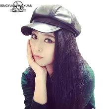 BINGYUANHAOXUANPu кожаный берет зимняя женская шапка мужская маляр Newsboy мужской берет в стиле винтаж женская черная шляпа в английском стиле