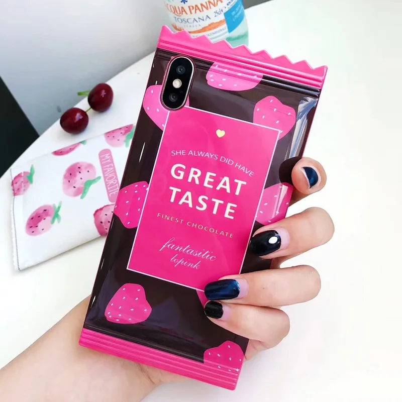 

Sweet Strawberry Candy Packaging Phone Case for iphone XS Glossy Soft Silicone Shell for iphone 6 7 8 X Back Cover Coque