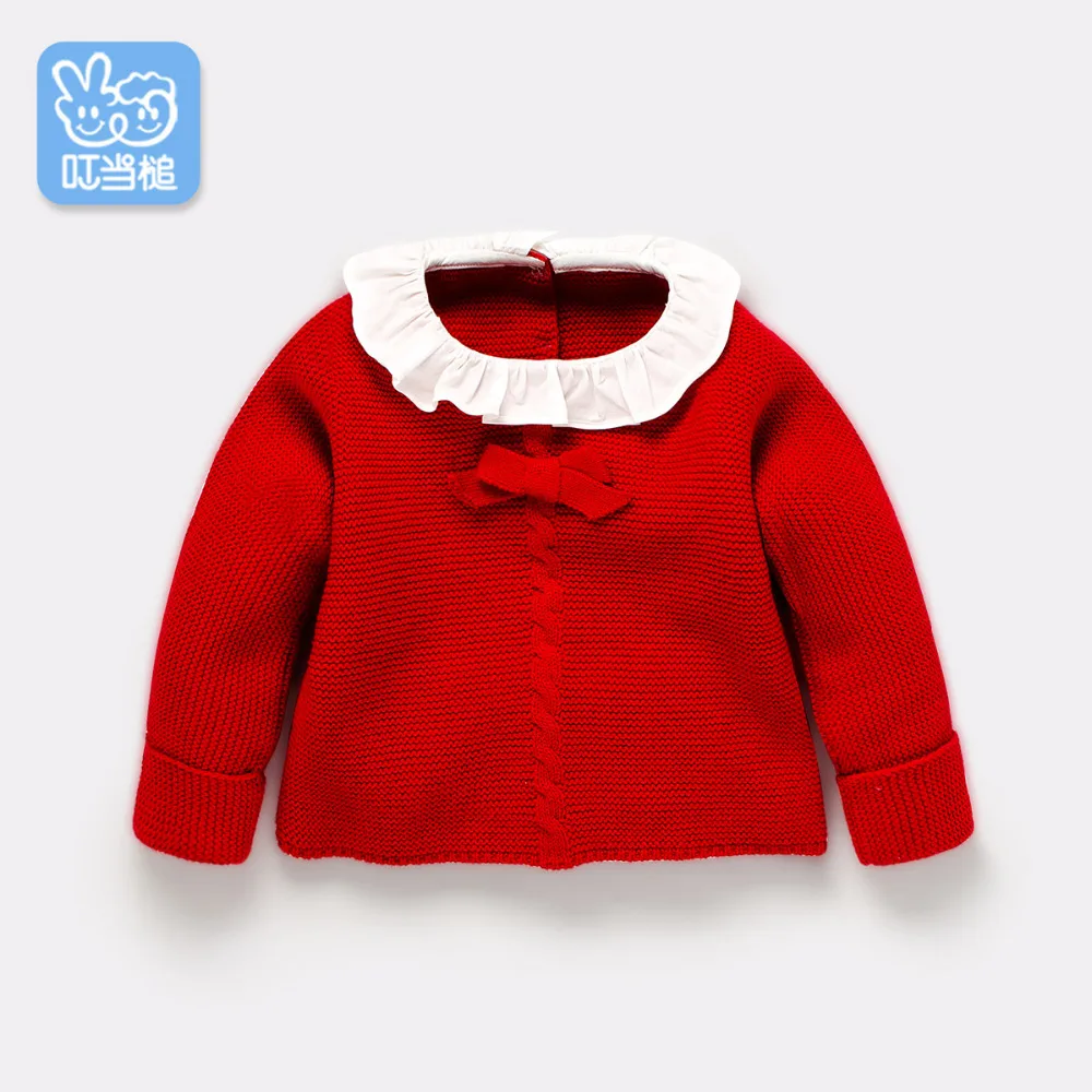 

Dinstry spring & autumn baby girl's knit cute sweater,baby girl's ruffled round neck with butterfly knot sweater