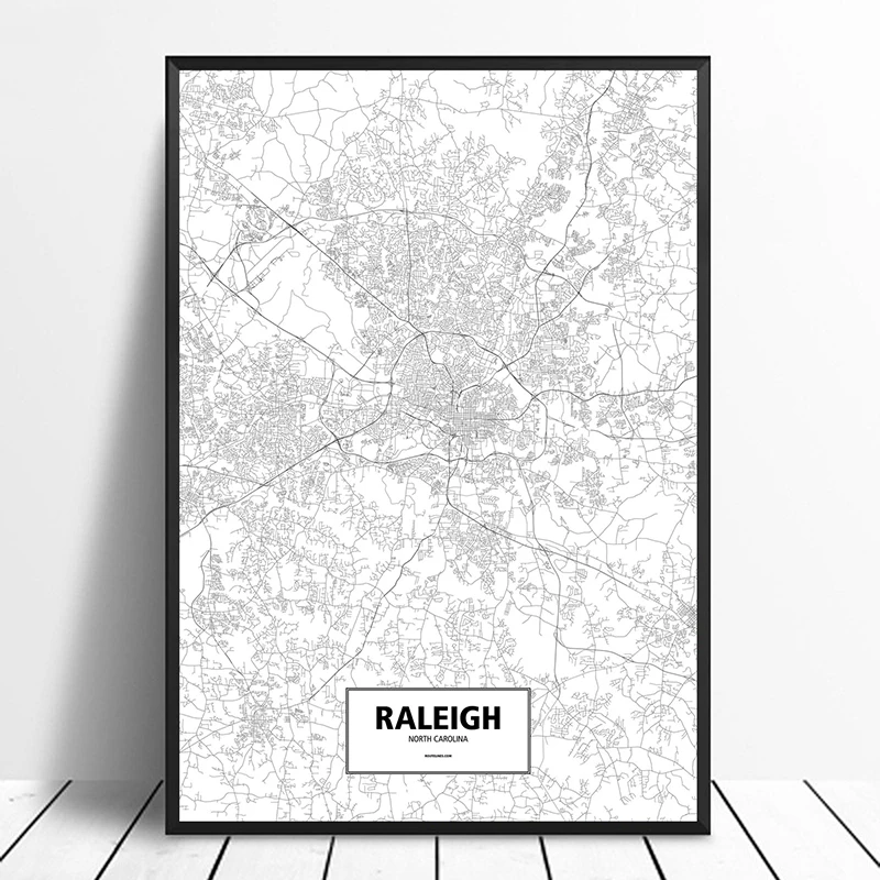 Poster De Raleigh Carolina Del Norte Estados Unidos Negro