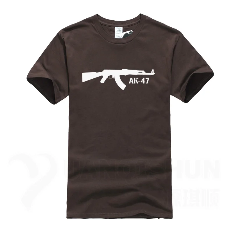 16 Цвета хлопок Повседневная футболка Ak47 Калашникова печатных Одежда высшего качества Для мужчин футболка смешные AK-47 пистолет футболки Повседневное Дизайн 3XL - Цвет: Chocolate  1