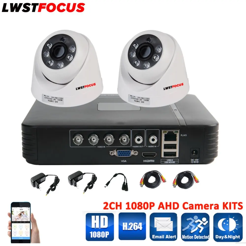 

LWSTFOCUS Security Camera System 4CH 1080N AHDH DVR 2PCS 1080P Day Night Vision IR Dome Camera CCTV Camera Home Surveillance Kit