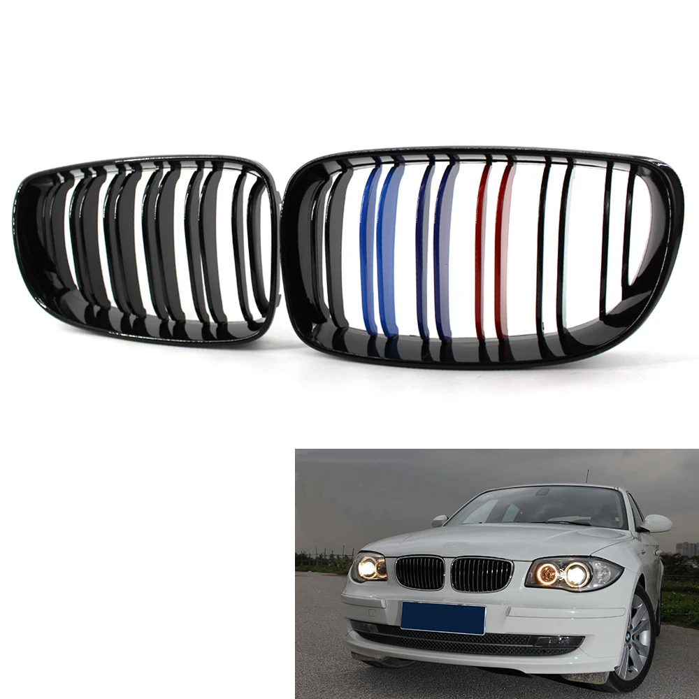 Глянцевая черная двойная планка M-color Передняя решетка для BMW 1 серии E81 E87 E82 E88 08-11