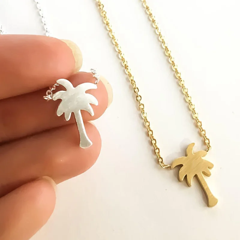 Simple small fresh coconut tree necklace plant clavicle chain chain ...