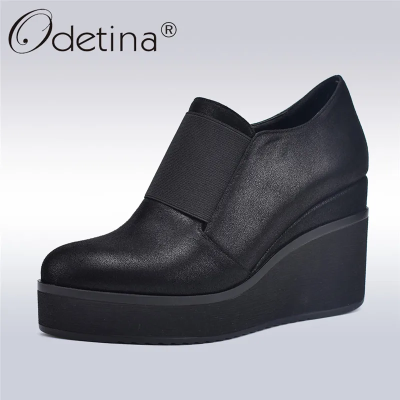 

Odetina 2019 New Fashion Women Platform Wedges Hgih Heels Elastic Band Casual Shoes Thick Sole Spring Autumn Dress Pumps Elegant