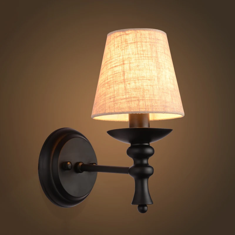 

Bedroom dormitory Wall Lamp American Rustic Sconce Half Fabric Lampshade Bedside Mirror hotel guest room wall lamp E14 110-240V