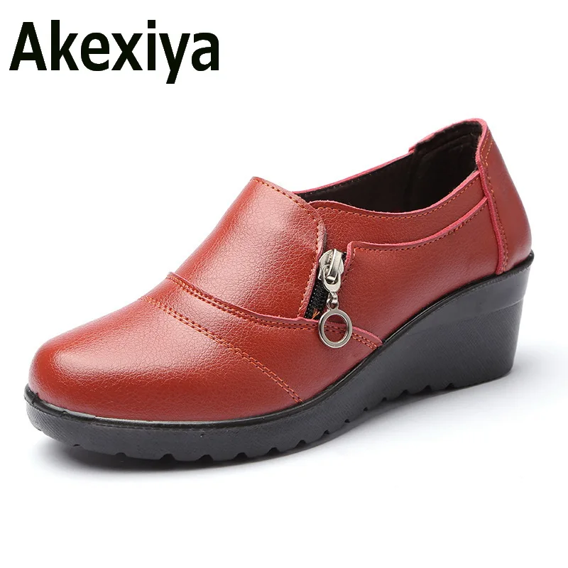 Akexiya Women Ankle Boots 2017 New Autumn Soft PU Leather Platform Shoes Woman Zip Low Wedges Shoes Size Plus 35-41