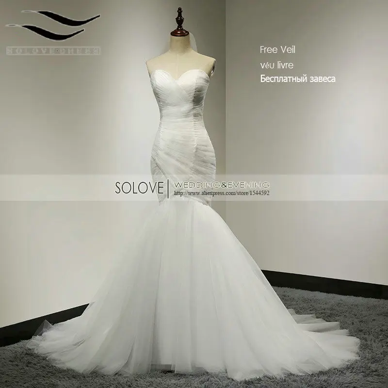 

Cheap Elegant Mermaid Wedding Dress 2016 Sweetheart Bridal Gown Tulle Wedding Dress White Bridal Dress Vestido De Noiva SL-W81