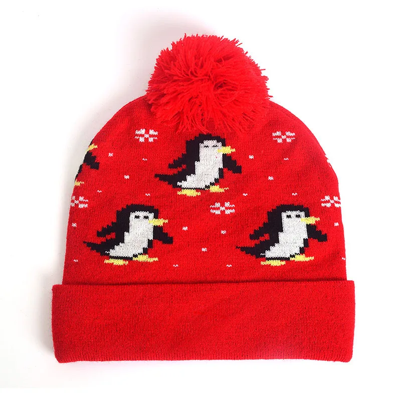 Шапочка для маленьких девочек и взрослых Осень Зима вязаная шляпа теплая животное Пингвин помпон Добби полями лыжный Аксессуар Открытый - Цвет: red