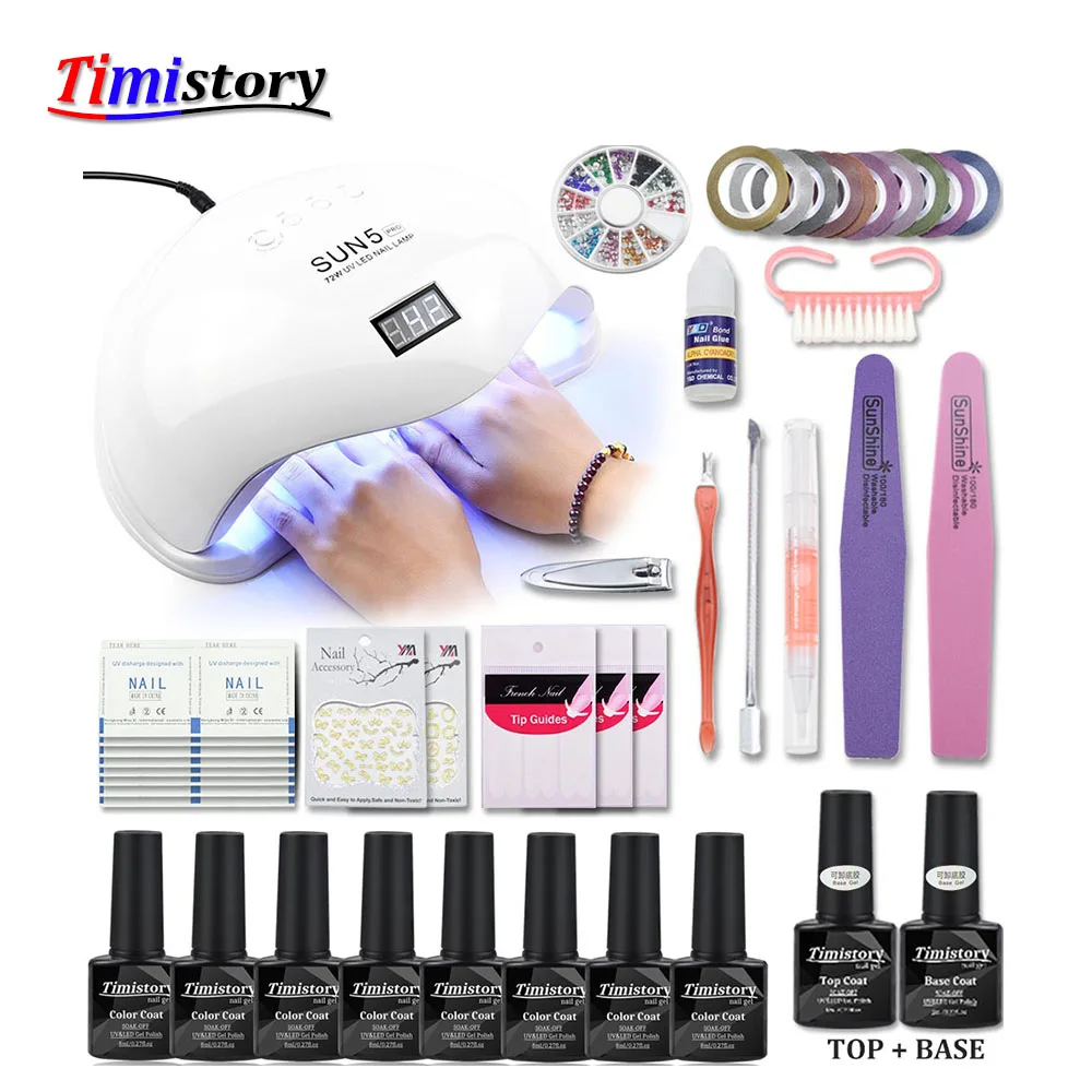 

Led Nail Lamp Set 72/48/36W Nail Set 8 Color Soak Off Nail Polish Manicure Tool Set Gel Varnishes Set Base Gel Top Coat Kit