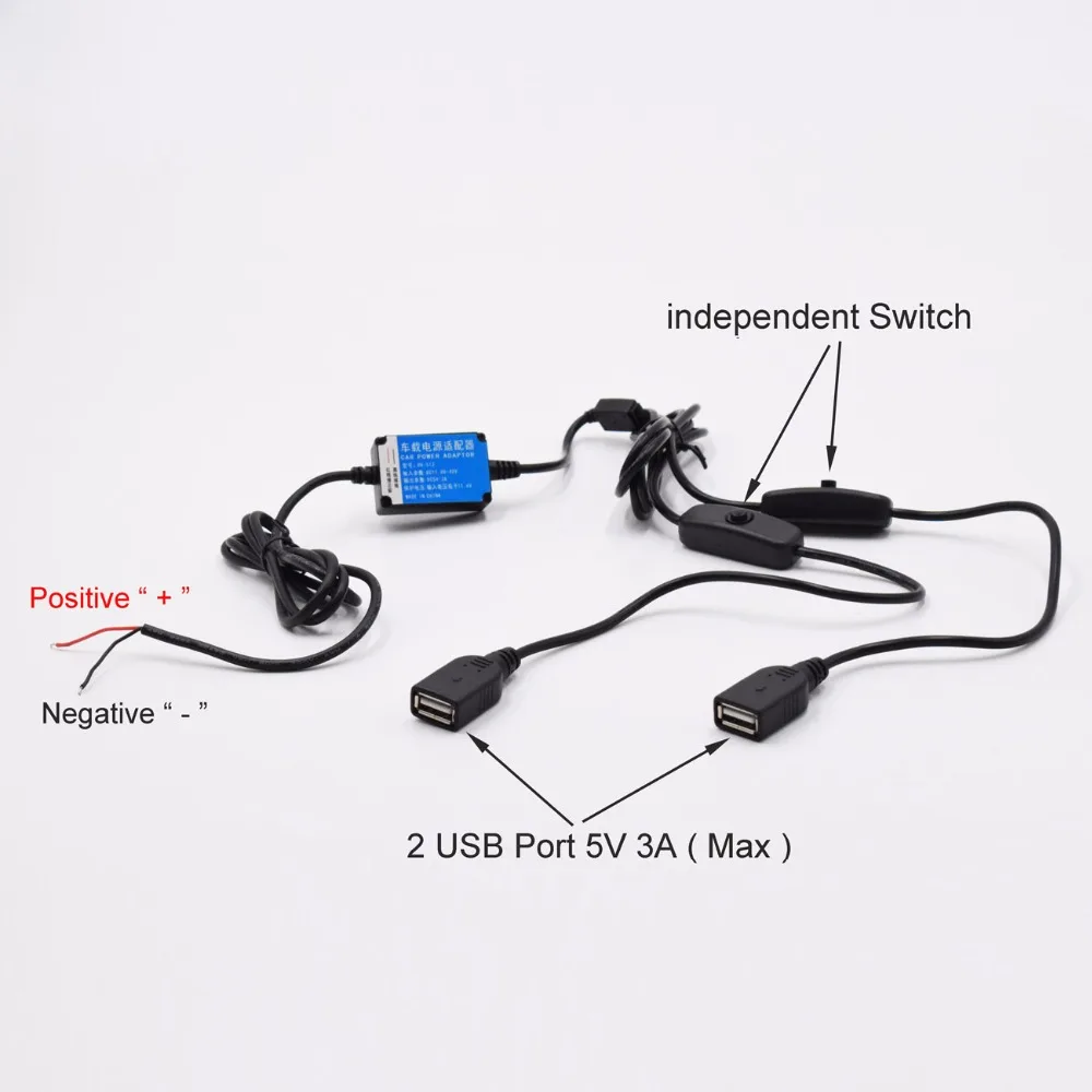 Автомобильный конвертер XCGaoon с 2 usb портами и переключателем 12 40 в 5 В 3 А зарядное
