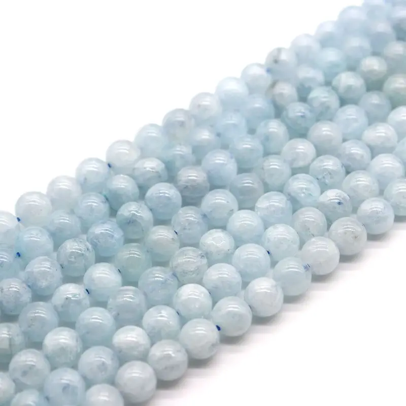 

Semi-finished natural A-grade Aquamarine smooth beads for jewelry bracelet necklace 6 mm size