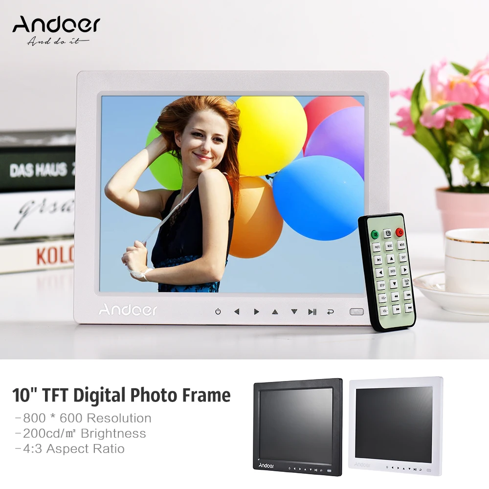 Andoer 1" HD Цифровая фоторамка 1080P 800*600 поддержка MP4 видео MP3 аудио TXT электронная книга часы календарь с дистанционным управлением подарок