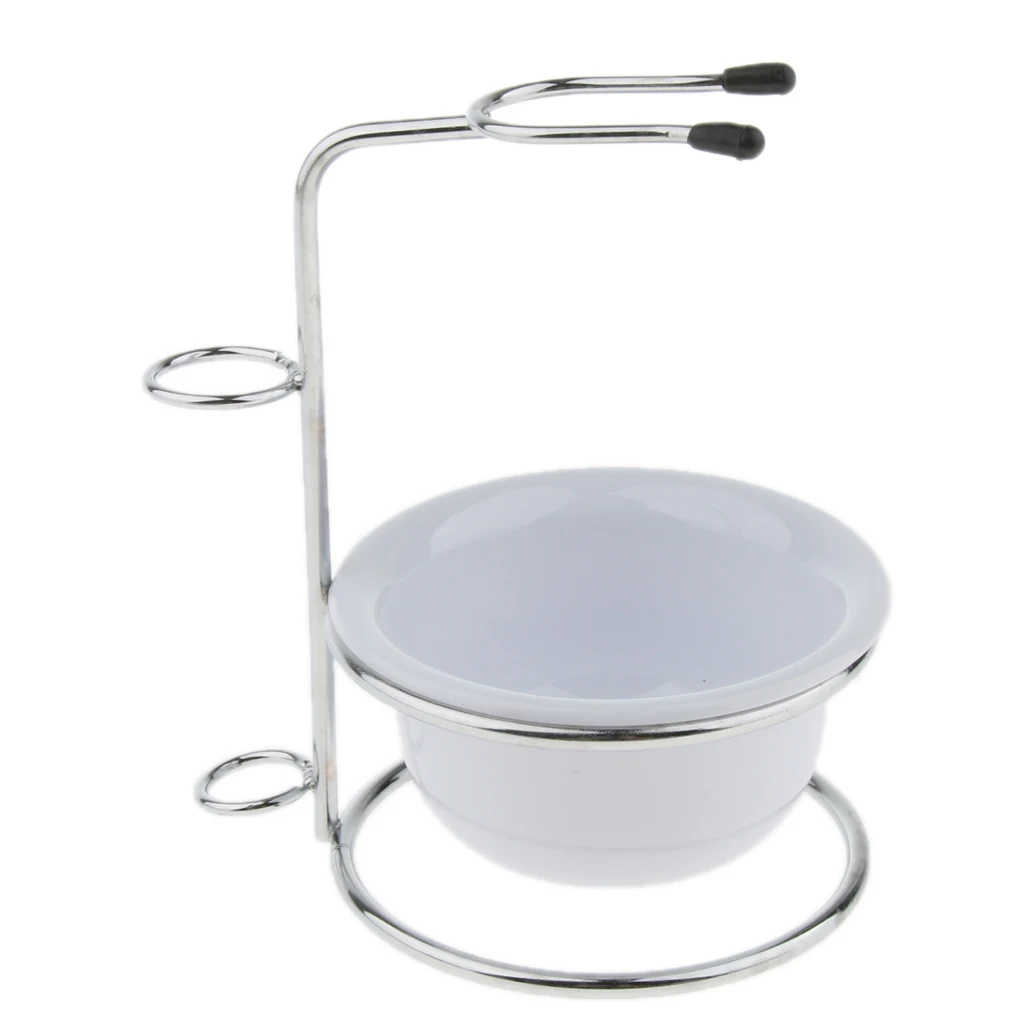 Deluxe Men's Shaving Stand Holder with Plastic Soap Bowl /Mug for Salon Barber or Home USe, Save Space, Useful