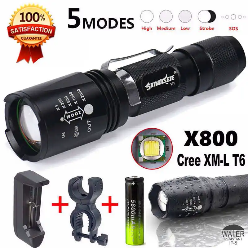 

G700 XM-L T6 LED Zoom Flashlight X800 Lumitact Torch Battery Charger powerful led flashlight lanterna led t6 #4S5