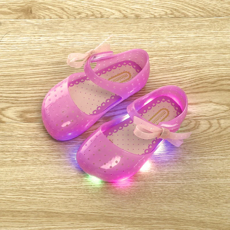 Светодиодный светящийся светильник с бантиком; красивые тапочки с круглым открытым носком; прозрачная ароматная обувь для девочек; детские сандалии - Цвет: Шампанское
