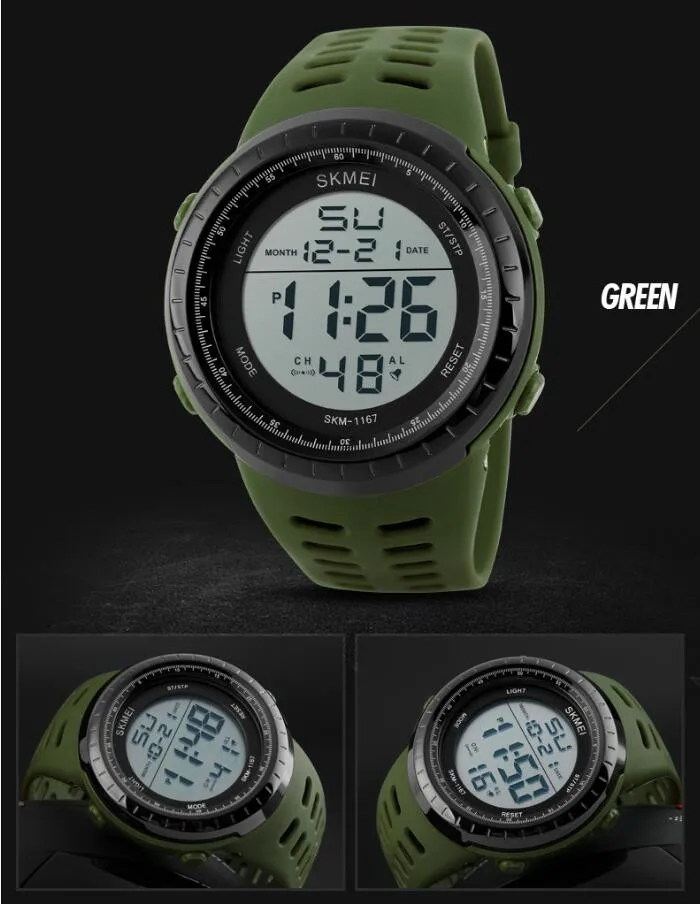 Skmei Роскошные Брендовые мужские спортивные часы для дайвинга 50 м цифровые светодиодные армейские часы мужские модные повседневные электронные наручные часы Мужские часы