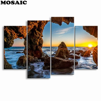 

full square diamond mosaic pictures sea/sunrise/beach diamond painting 4 pcs,DIY Diamond Embroidery art&crafts home decoration,