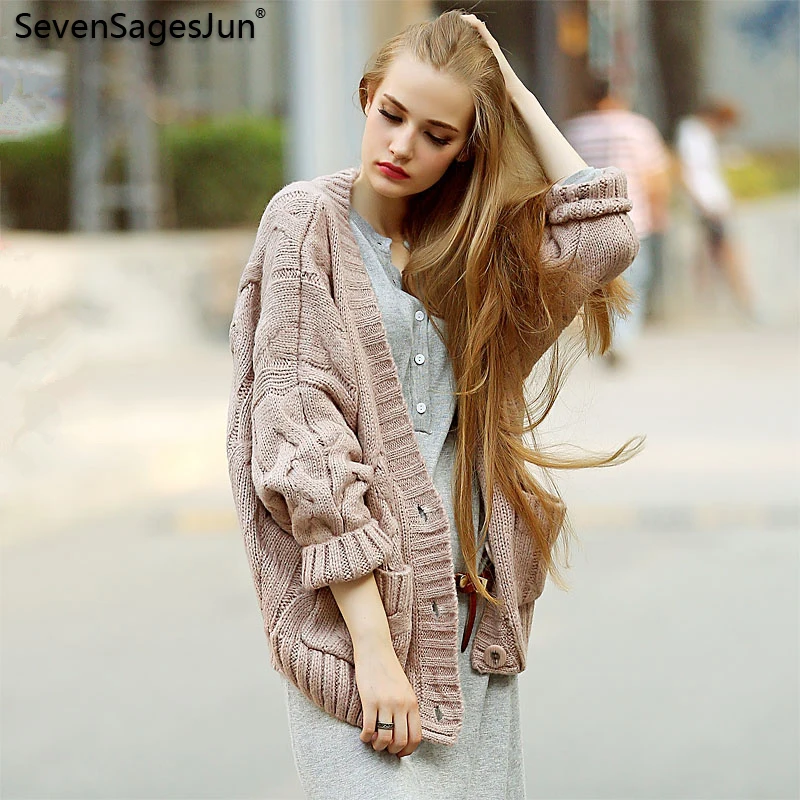 SSJ Casual Knitting Cardigan Female Loose Wool Knitted 2018 Warm Women Winter Sweaters Oversize |