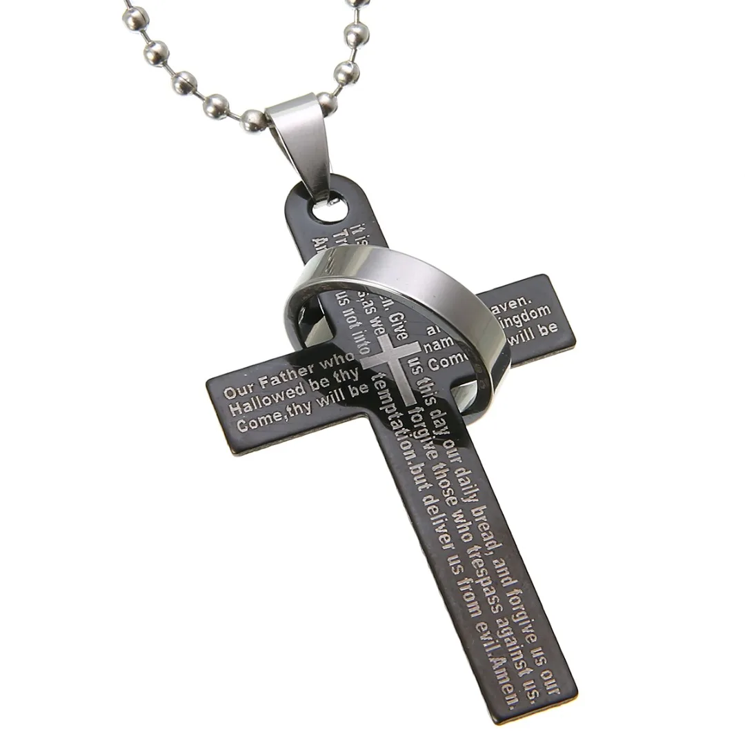 Винтажный крест-кулон ожерелье для мужчин и женщин из нержавеющей стали длинная цепочка ожерелье Этническая молитва Писание Крест Кулон Ретро ювелирные изделия