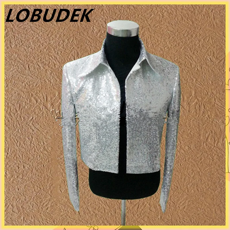 New male short blazer jacket costumes singer dancer sequins
