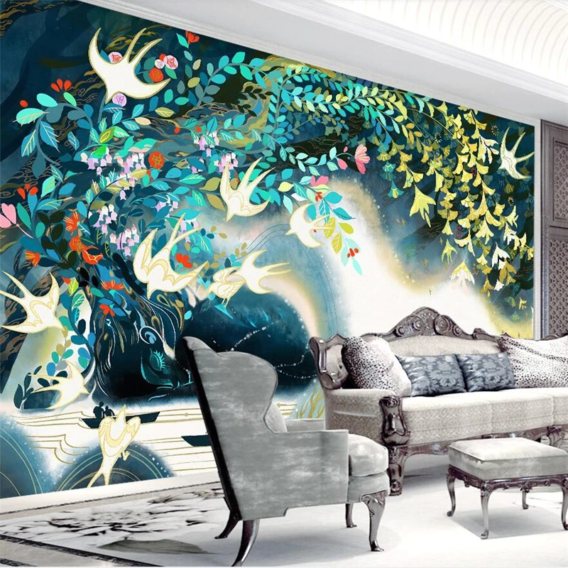 

Beibehang Nordic minimalist hand painted illustration watercolor style TV background wall paper custom large mural wallpaper