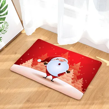 

Merry Christmas Decorative Car Floor Mat Non-slip Kitchen Bathmat Carpets Cartoon Santa Flannel Door Mats For Entrance Outdoor