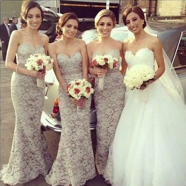 Gray Mermaid Sweetheart Sliver Lace Bridesmaid Dress Long Gown Floor Gray Mermaid Sweetheart Sliver Lace Bridesmaid Dress Long Gown Floor Length Grey Party Dresses For