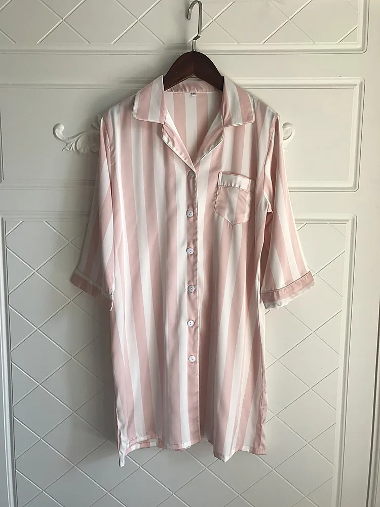 

Lisacmvpnel Loose Striped Women Nightgown Boyfriend Wind Long Section Sleepwear