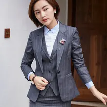 2017 Autumn Women Slim Fit Blazer Jackets Notched Office Work Blaser Outfits Coats Tops Suit Striped Spring