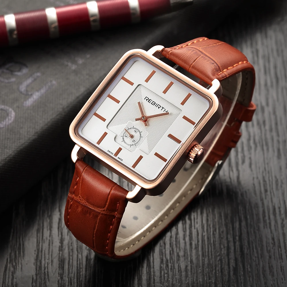 REBIRTH мужские часы Топ бренд класса люкс relojes hombre квадратные часы мужские кожаные бизнес часы relogio masculino saat