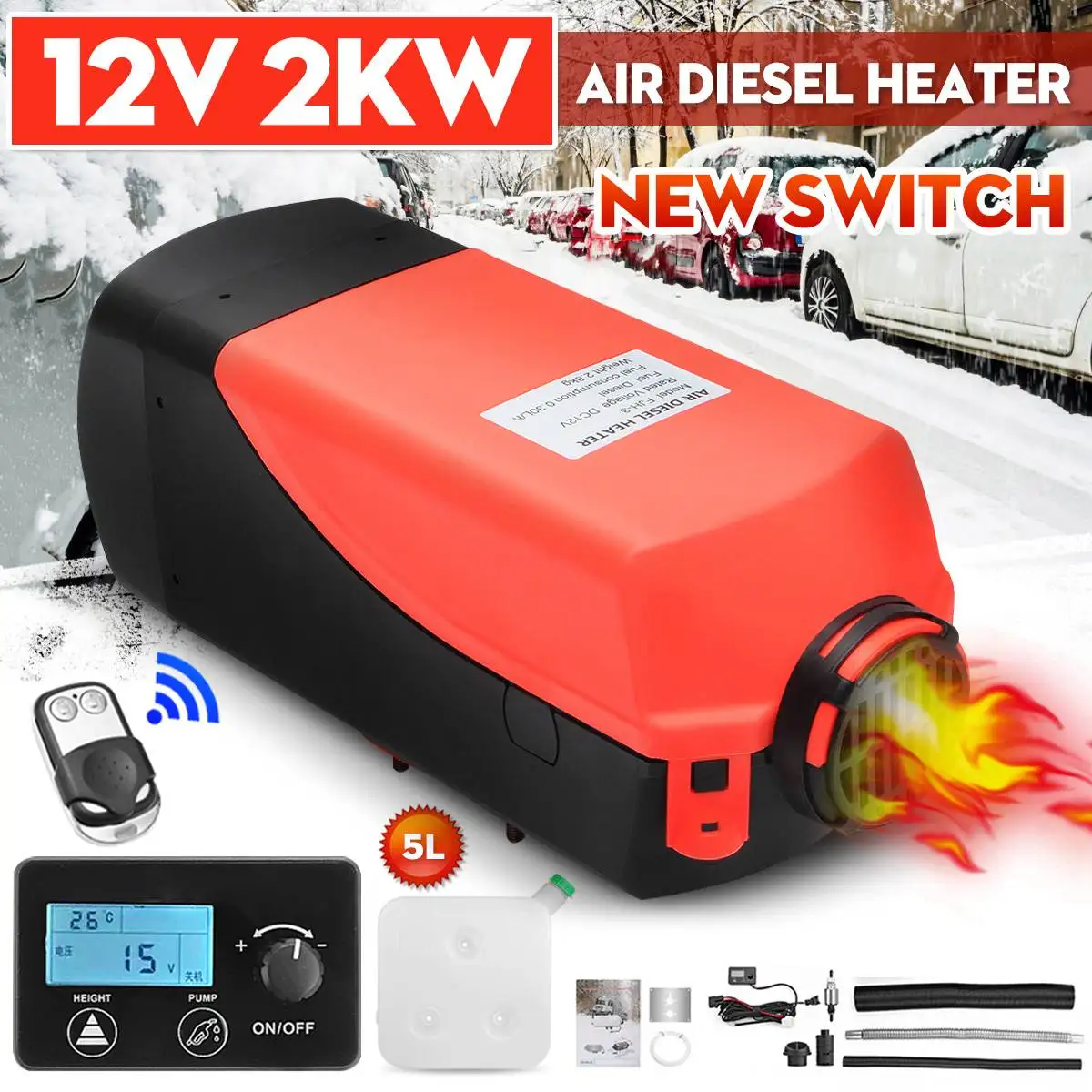 

2000W 12V Car Heater Air Diesels Heater Parking Heater LCD Knob Switch Silencer Remote Control for RV Motorhome Trailer Truck