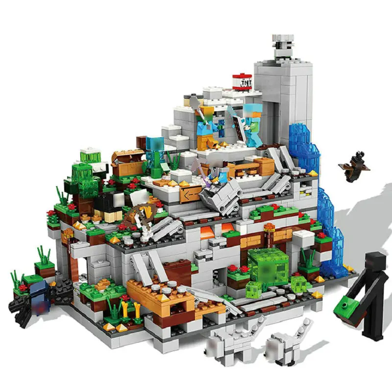 

Minecrafted LegoINGly Building Blocks Series The Mountain Cave With Action Figure Steve Alex Creeper Compatible Legoingly Bricks